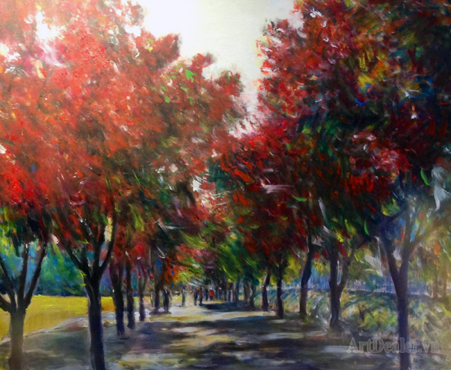 A Moment of Autumn - Cảm hứng mùa thu, oil on canvas, 80x100 cm, artist Đinh Châu Minh (1969), 2013