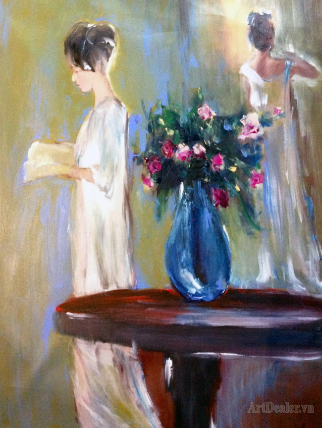 The Mirror - Chiếc gương, oil on canvas, 80x60 cm, artist Đinh Châu Minh (1969), 2013