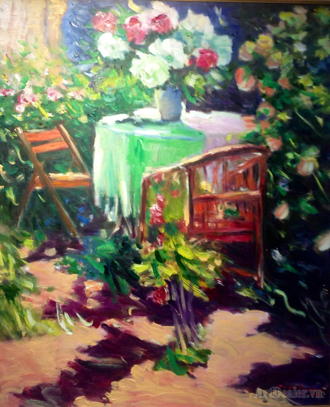 The Flowers - Hoa trong vườn, oil on canvas, 120x100 cm, artist Đinh Châu Minh (1969), 2013
