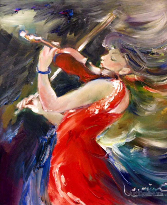 The feeling of Music - Say mê, oil on canvas, 50x60 cm, artist Đinh Châu Minh (1969), 2014